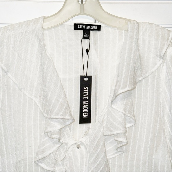 New Steve Madden Bay Ruffle Crop Top Coconut Milk Sz Large CottageCore Romantic - Picture 4 of 15